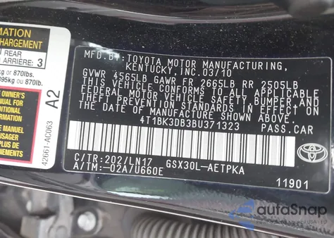 2011 Toyota Avalon Limited from USA, damaged, VIN 4T1BK3DB3BU371323